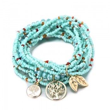 Bohemian Style Life of Tree Leave Charm Beads Bracelets For Women Boho Multilayer Crystal Seed Bead Bracelet Jewelry Party Gift