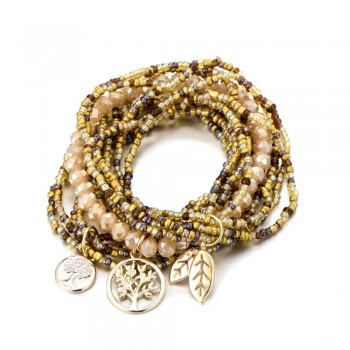 Bohemian Style Life of Tree Leave Charm Beads Bracelets For Women Boho Multilayer Crystal Seed Bead Bracelet Jewelry Party Gift