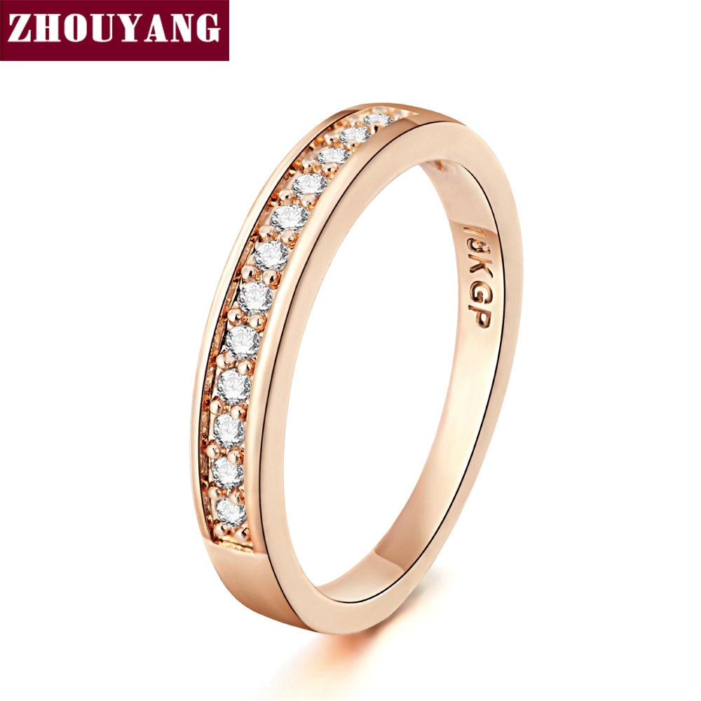 ZHOUYANG Wedding Ring For Women Lover Classic Micro-inserts Cubic Zirconia Wedding Engagement Ring Rose Gold Color Jewelry R062