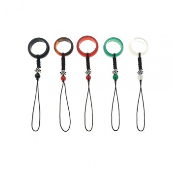 Handmade DIY Natural Agate Finger Ring / Hand Rope Pendants Keychain Mobile Phone Jewelry Lanyard Cord Anti Drop Fall Protector