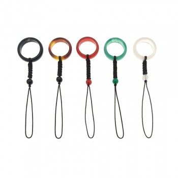 Handmade DIY Natural Agate Finger Ring / Hand Rope Pendants Keychain Mobile Phone Jewelry Lanyard Cord Anti Drop Fall Protector