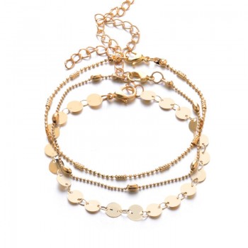 Bohemia alloy multi-layers gold silver beads sequins 3 pieces set Bracelet for women jewelry foot chain anklets accessories gift