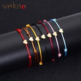 VEKNO Gold Color Heart Bracelet Silver Handmade Jewelry Multicolor Rope Adjustable String Lucky Bracelet For Women Children