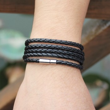 New Style! 2018 Latest Popular 5 Laps Leather Bracelet For Men Charm Vintage Black Bracelet Free Shipping!10 Color Choose