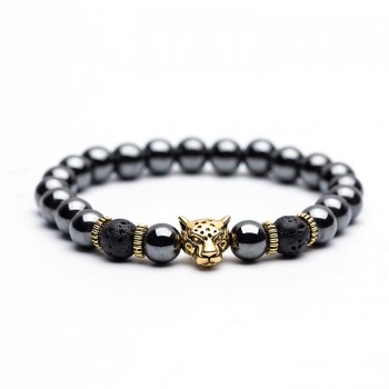 High quality Natural stone Mens bracelets Charm Lucky Tiger Leopard Hematite Goldenamp;Silver Elastic Bracelets for women amp; men