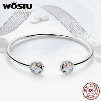 WOSTU Hot Sale Real 925 Sterling Silver Licorne Bangle amp; Bracelets For Women Trendy Fashion Jewelry Gift CQB082