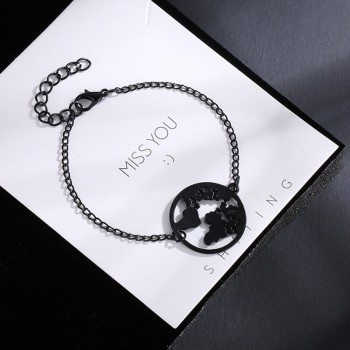 World Map Stainless Steel Bracelets For Women Simple Adjustable Gold Silver Vintage Jewelry Earth Day Gifts Christmas