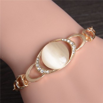 Women Fashion Bridal Jewelry Flower Opal Charm Bracelets Gold Color Crystal Statement Bracelets amp; Bangles