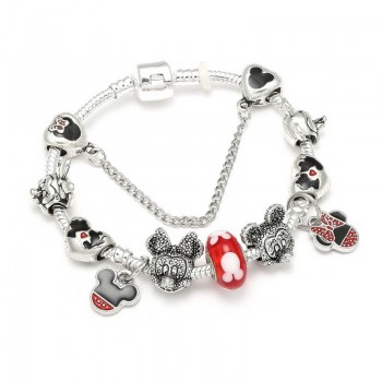 Animal Mickey Charm Bracelets amp; Bangles Women Jewelry Minnie Pink Bow-Knot Pendant Brand Bracelet DIY Handmade for Girl Gift