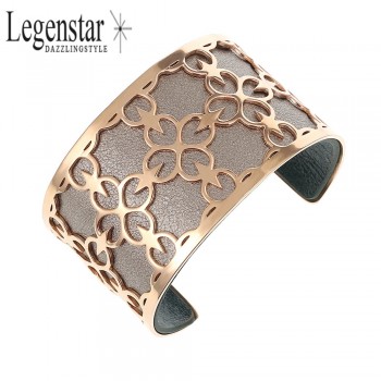 Legenstar Open Cuff Stainless Steel Bracelet amp;Bangle for Women 40 mm Rose Gold Flower Of Life Interchangeable Leather Pulseiras