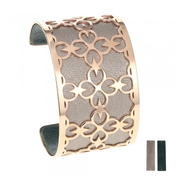 Legenstar Open Cuff Stainless Steel Bracelet amp;Bangle for Women 40 mm Rose Gold Flower Of Life Interchangeable Leather Pulseiras