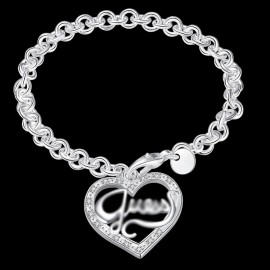 New Hot Silver Solid Color Bracelets For Women Fashion Women Jewelry Wholesale Heart Hollow Out Bracelet Valentines Day Gift