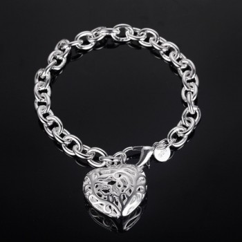 New Hot Silver Solid Color Bracelets For Women Fashion Women Jewelry Wholesale Heart Hollow Out Bracelet Valentines Day Gift