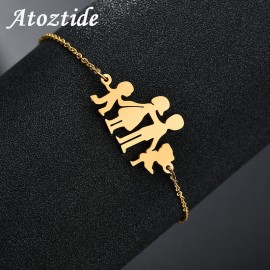 Atoztide Fashion Stainless Steel Figure Family Bracelets With Mom Dad Girl Boy Women Charm Adjustable Gold Bracelets Kids Gift
