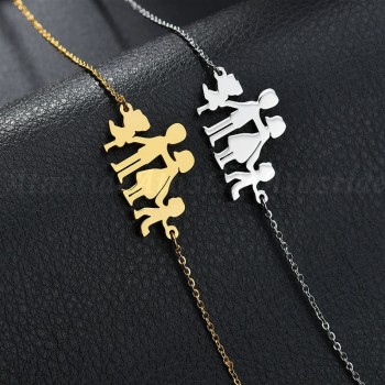 Atoztide Fashion Stainless Steel Figure Family Bracelets With Mom Dad Girl Boy Women Charm Adjustable Gold Bracelets Kids Gift