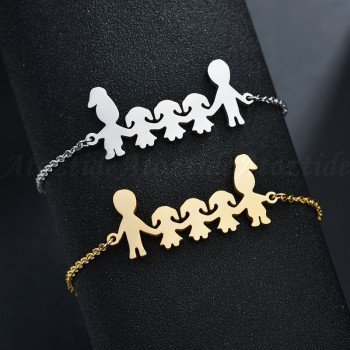 Atoztide Fashion Stainless Steel Figure Family Bracelets With Mom Dad Girl Boy Women Charm Adjustable Gold Bracelets Kids Gift