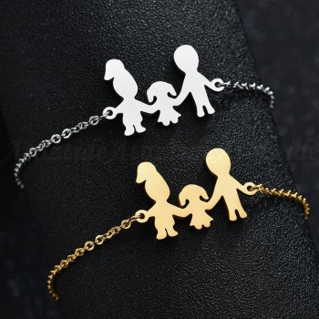 Atoztide Fashion Stainless Steel Figure Family Bracelets With Mom Dad Girl Boy Women Charm Adjustable Gold Bracelets Kids Gift