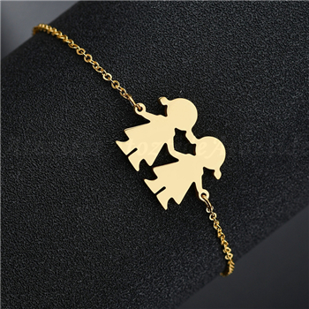 Atoztide Fashion Stainless Steel Figure Family Bracelets With Mom Dad Girl Boy Women Charm Adjustable Gold Bracelets Kids Gift