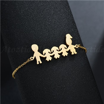 Atoztide Fashion Stainless Steel Figure Family Bracelets With Mom Dad Girl Boy Women Charm Adjustable Gold Bracelets Kids Gift