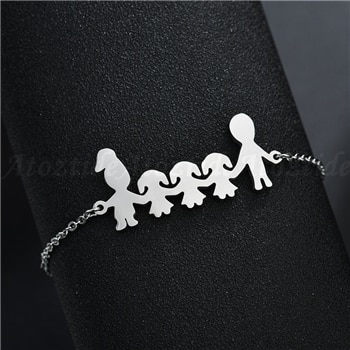 Atoztide Fashion Stainless Steel Figure Family Bracelets With Mom Dad Girl Boy Women Charm Adjustable Gold Bracelets Kids Gift