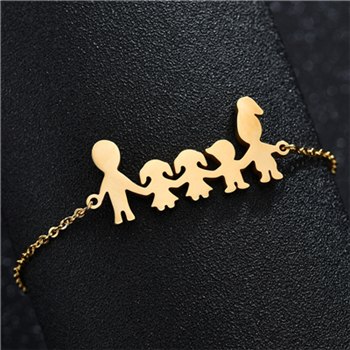 Atoztide Fashion Stainless Steel Figure Family Bracelets With Mom Dad Girl Boy Women Charm Adjustable Gold Bracelets Kids Gift