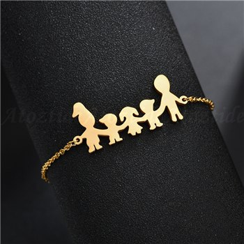 Atoztide Fashion Stainless Steel Figure Family Bracelets With Mom Dad Girl Boy Women Charm Adjustable Gold Bracelets Kids Gift