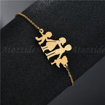 Atoztide Fashion Stainless Steel Figure Family Bracelets With Mom Dad Girl Boy Women Charm Adjustable Gold Bracelets Kids Gift