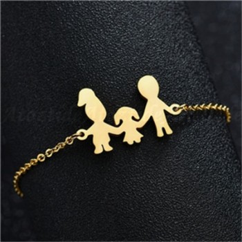 Atoztide Fashion Stainless Steel Figure Family Bracelets With Mom Dad Girl Boy Women Charm Adjustable Gold Bracelets Kids Gift