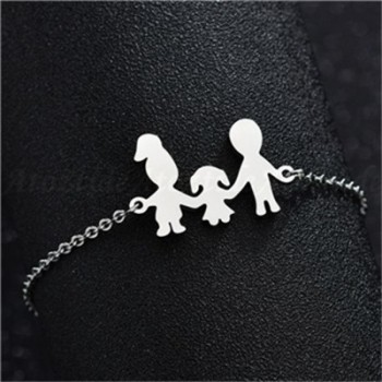 Atoztide Fashion Stainless Steel Figure Family Bracelets With Mom Dad Girl Boy Women Charm Adjustable Gold Bracelets Kids Gift
