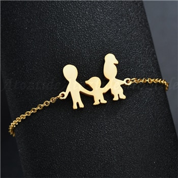 Atoztide Fashion Stainless Steel Figure Family Bracelets With Mom Dad Girl Boy Women Charm Adjustable Gold Bracelets Kids Gift
