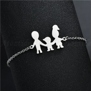 Atoztide Fashion Stainless Steel Figure Family Bracelets With Mom Dad Girl Boy Women Charm Adjustable Gold Bracelets Kids Gift