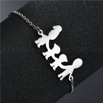 Atoztide Fashion Stainless Steel Figure Family Bracelets With Mom Dad Girl Boy Women Charm Adjustable Gold Bracelets Kids Gift