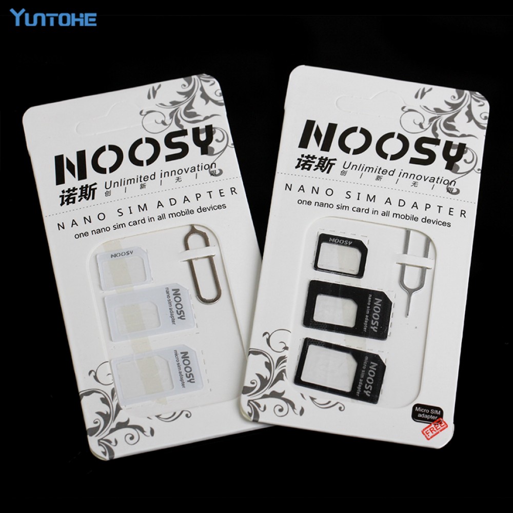 100sets 4in1 Noosy Nano Sim Card Adapter + Micro Sim cards adapter + Standard SIM Card Adapter With Eject pin For Iphone samsung