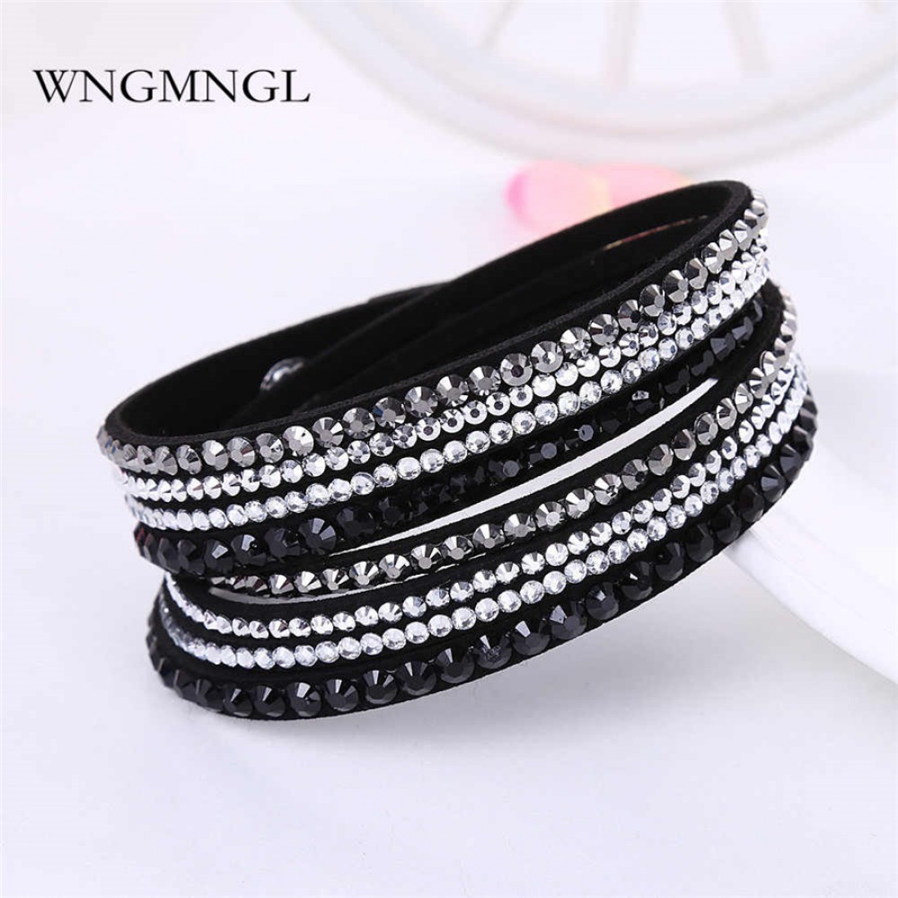 WNGMNGL 2018 New Bracelet 16 Colors Punk Rhinestone Crystal Wrap Multilayer Bracelets for women Charm Statement Fashion Jewelry