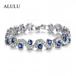 Luxury Blue Crystal Bracelet For Wedding Silver Bracelet Rhinestone Charm Women Bangles Jewelry Pulseira Feminina BR520