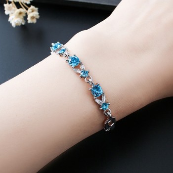 Luxury Blue Crystal Bracelet For Wedding Silver Bracelet Rhinestone Charm Women Bangles Jewelry Pulseira Feminina BR520