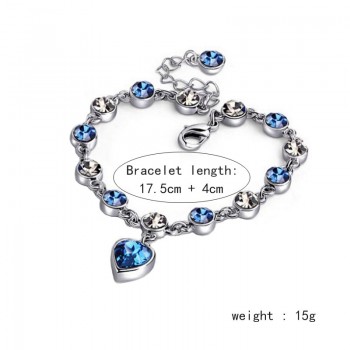 Luxury Blue Crystal Bracelet For Wedding Silver Bracelet Rhinestone Charm Women Bangles Jewelry Pulseira Feminina BR520