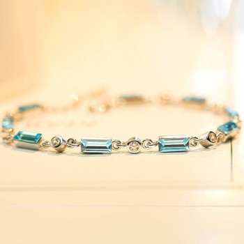 Luxury Blue Crystal Bracelet For Wedding Silver Bracelet Rhinestone Charm Women Bangles Jewelry Pulseira Feminina BR520
