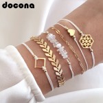 docona Gold Color Arrow Heart Pendant Bracelets Set for Women Geometric Beadeds Layered Charms Bracelets Party Jewelry 6792