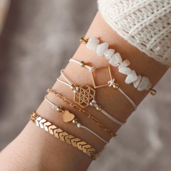 docona Gold Color Arrow Heart Pendant Bracelets Set for Women Geometric Beadeds Layered Charms Bracelets Party Jewelry 6792