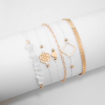 docona Gold Color Arrow Heart Pendant Bracelets Set for Women Geometric Beadeds Layered Charms Bracelets Party Jewelry 6792