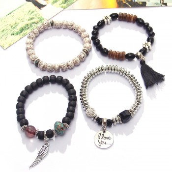Natural Stone Beads Bracelets For Women Wing Tassel Charm Bracelets amp; Bangles Set Boho Vintage Jewelry pulseras mujer moda 2018