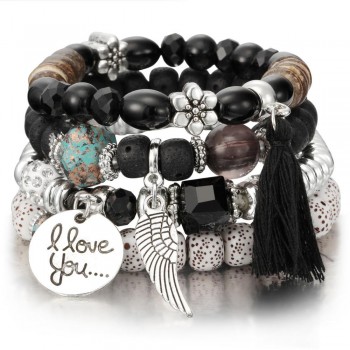 Natural Stone Beads Bracelets For Women Wing Tassel Charm Bracelets amp; Bangles Set Boho Vintage Jewelry pulseras mujer moda 2018