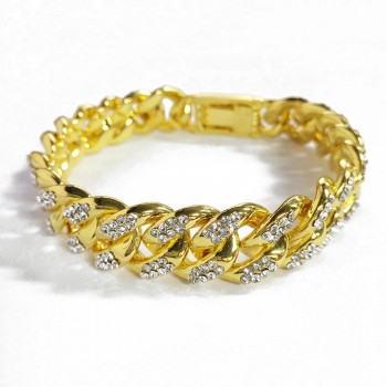 Men Luxury Rhinestone Fashion Bracelets Unisex High Quality Bangles Gold Color Iced Out Miami Cuban Link Chain Bracelet Hip Hop