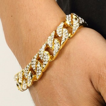 Men Luxury Rhinestone Fashion Bracelets Unisex High Quality Bangles Gold Color Iced Out Miami Cuban Link Chain Bracelet Hip Hop