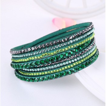 2016 New Leather Bracelet Rhinestone Crystal Bracelet Wrap Multilayer Bracelets for women feminino pulseras mulher Jewelry