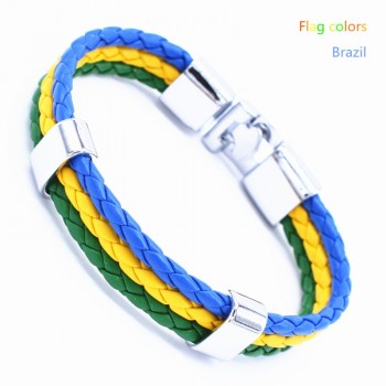 Wholesale Length 21cm 3 Strands Rope Braided Leather Chain amp; Link Bracelet Men Wristband National Flags Color Sports Bracelets