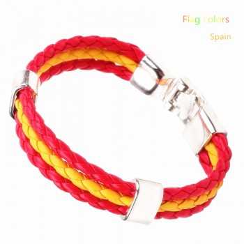 Wholesale Length 21cm 3 Strands Rope Braided Leather Chain amp; Link Bracelet Men Wristband National Flags Color Sports Bracelets