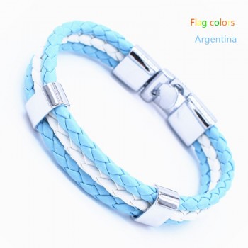 Wholesale Length 21cm 3 Strands Rope Braided Leather Chain amp; Link Bracelet Men Wristband National Flags Color Sports Bracelets