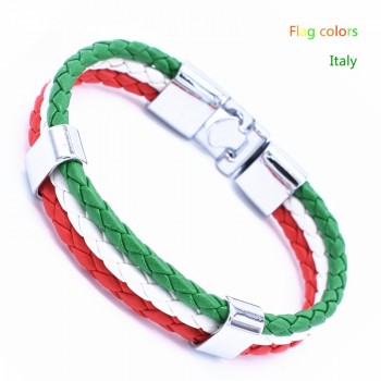 Wholesale Length 21cm 3 Strands Rope Braided Leather Chain amp; Link Bracelet Men Wristband National Flags Color Sports Bracelets